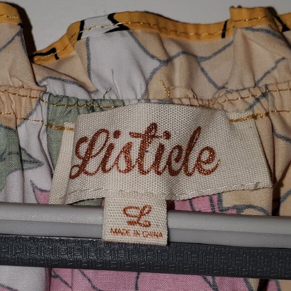 Listicle Pink and Yellow Floral On or  Off the Shoulder Short Sleeve Top Large - Picture 3 of 6